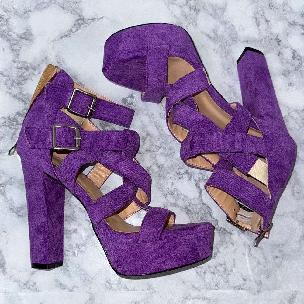 Purple Platform Heels with Strappy Design and Block Heel